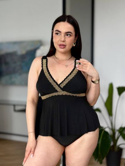 Розкішний чорний купальник танкіні для дівчат PLUS SIZE
