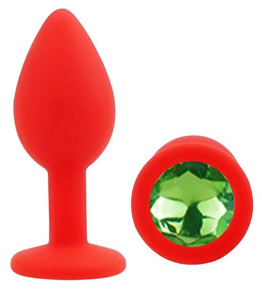 Анальна пробка EGZO Silicone Round Plug S, червона із зеленим кристалом, медичний силікон Sex Aura | Зображення 1