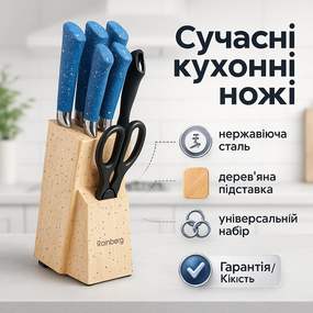 Кухонные ножи домашние, Набор литых кухонных ножей, Качественный набор ножей с подставкой RD-60