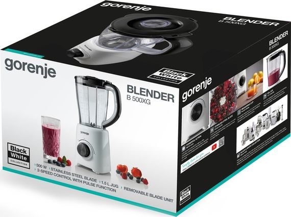 Блендер Gorenje  стаціонарний 500Вт, чаша-1500мл, білий (B500XG) | Зображення 6