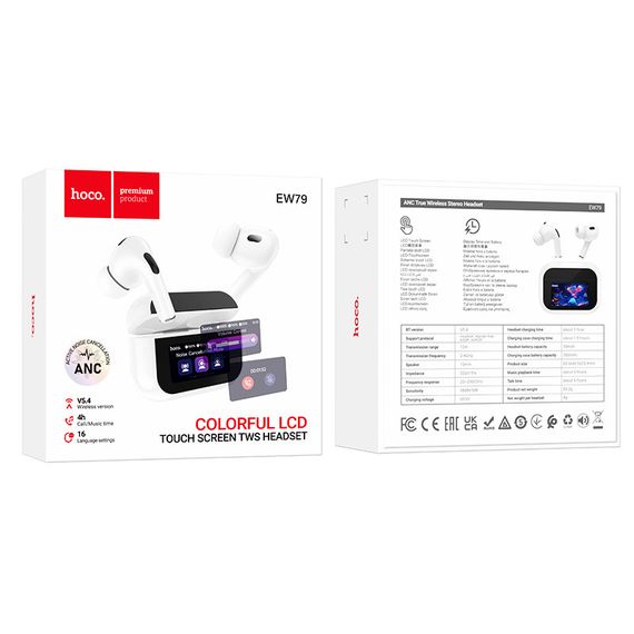 Бездротові TWS навушники Hoco EW79 Bright with Touch Screen ANC White | Зображення 5