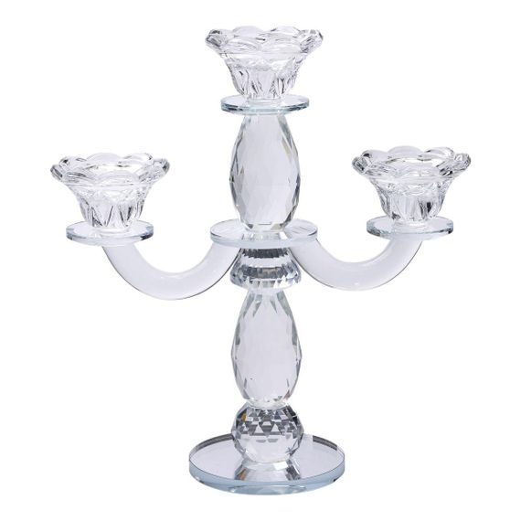 Канделябр на 3 свічки 24×9×25 см свічник настільний декоративний на ніжці прозорий HP-4-65 | Зображення 1