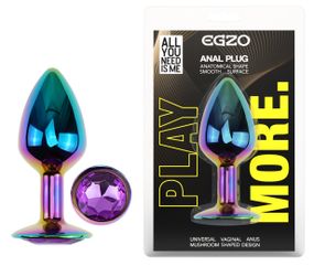 Анальная пробка с кристаллом EGZO - Multicolor Round Plug Purple size S Sex Aura