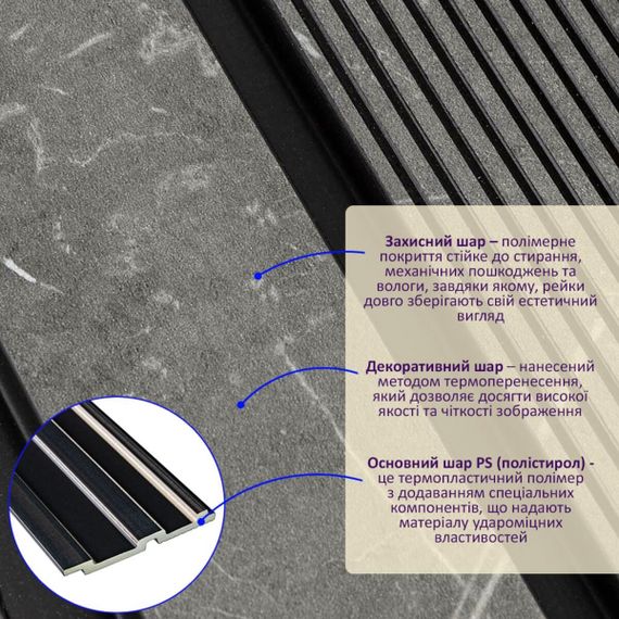 Рейка декоративна PS 2900х120х12мм Сірий мармур SW-00001751 | Зображення 7