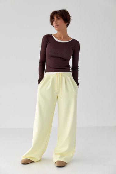 Теплі однотонні спортивні штани зі складками - лимонний цвет, L (є розміри) | Зображення 2