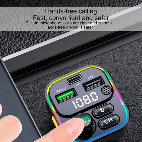 Автомобільний FM ФМ-модулятор Terra С16, Bluetooth 5.0, трансмітер, вольтметр, швидке заряджання | Зображення 3