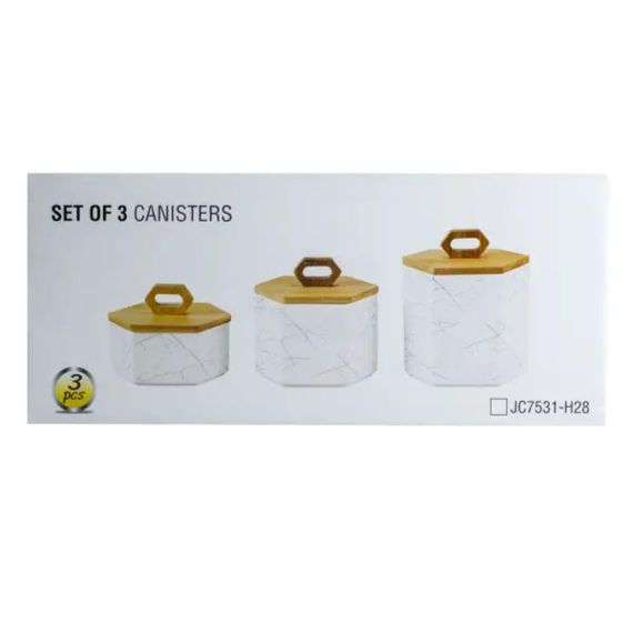 Набір банок для сипучих продуктів 3 шт 19 см *16 см* 11.5 см білий HP276 | Зображення 4