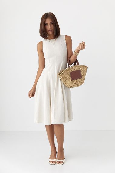 Сукня довжини міді без рукавів - бежевий цвет, S (є розміри) | Зображення 4