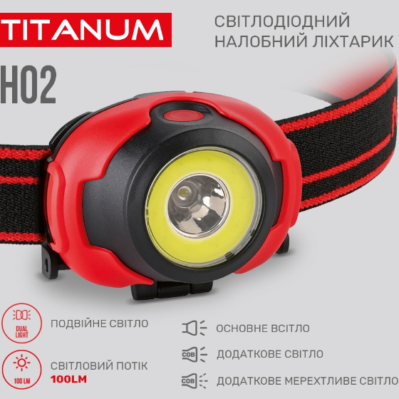 Ліхтарик LED налобний 100Lm 6500К 3*AAA червоний/чорний TLF-H02 Titanum | Зображення 3
