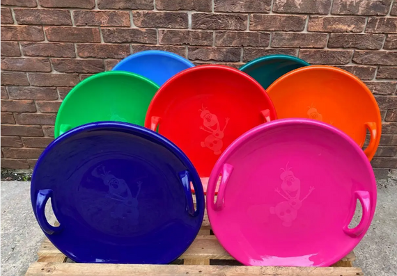 Санки-ледянки (круглые )  Снеговик , цвет красный