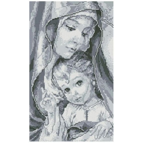 Алмазна мозаїка Ікона Богородиця з Ісусом в сірих кольорах 30х50 см ColorArt TP901
