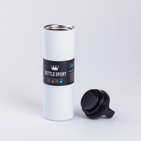 Термос металевий 500 мл з нержавіючої сталі Bottle Sport з ручкою білий | Зображення 1