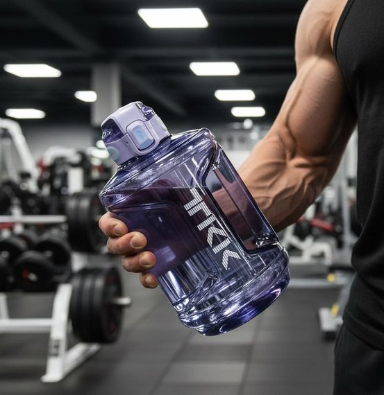 Спортивна пляшка TKK 2300 мл (2.3 л) — Фіолетовий Tritan BPA-free, ударостійка еко-пляшка з ручкою та клапаном | Зображення 2