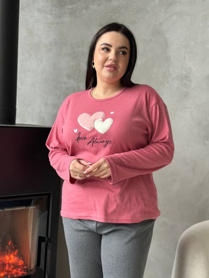 Рожева м'яка піжамка з сердечками PLUS SIZE з мікрофлісу | Зображення 6