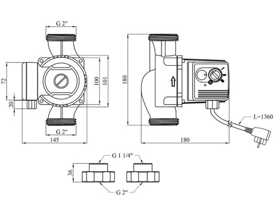 Циркуляционный насос Pumpman GRS32/80/180 Нmax 8 м Qmax 12 куб.м 225 Вт с гайками (CV029800) | Зображення 1