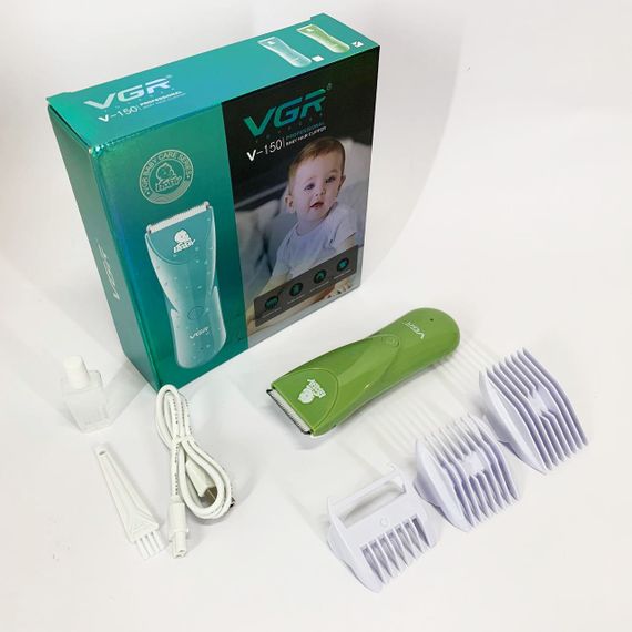 Дуже тиха бездротова машинка для стрижки волосся дітей VGR V-150 з насадками. Колір: зелений | Зображення 2