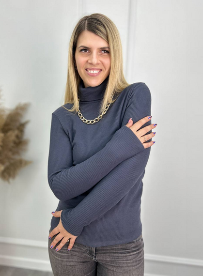 Женская теплая водолазка в рубчик на флисе GF04164 цвет графит, размер 46/48