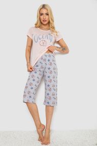 Піжама жіноча з принтом, колір рожевий, 243R7132