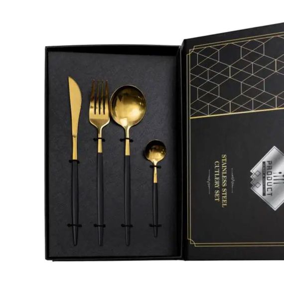 Набір столових приборів 24 предмети столовий набір на 6 персон Золотистий з чорним HP-20-46 | Зображення 2