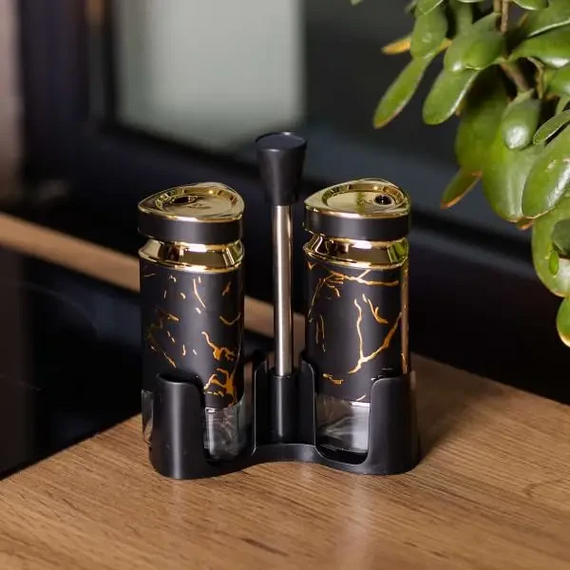 Набір для спецій на підставці солонка і перечниця по 120 мл Чорний HP-1353 | Зображення 3