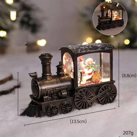 Новорічний світильник-нічник паровозик що світиться, Настільний нічник в кімнату з дідом морозом від батарейок знижка | Зображення 6