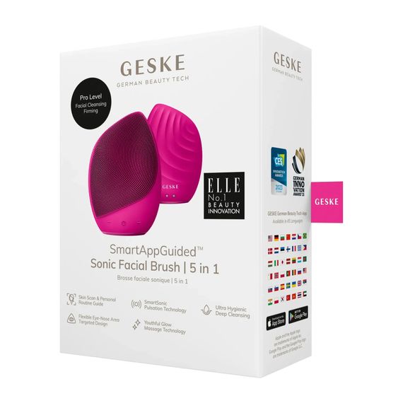 Электронная ультразвуковая щетка для лица GESKE Sonic Facial Brush 5в1 gray, Малиновый | Зображення 7