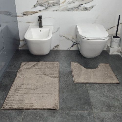 Набір килимків для ванної кімнати 2шт 50*80см+40*50см U-виріз Полоса Smile бежевий поліпропілен Дариана | Зображення 1