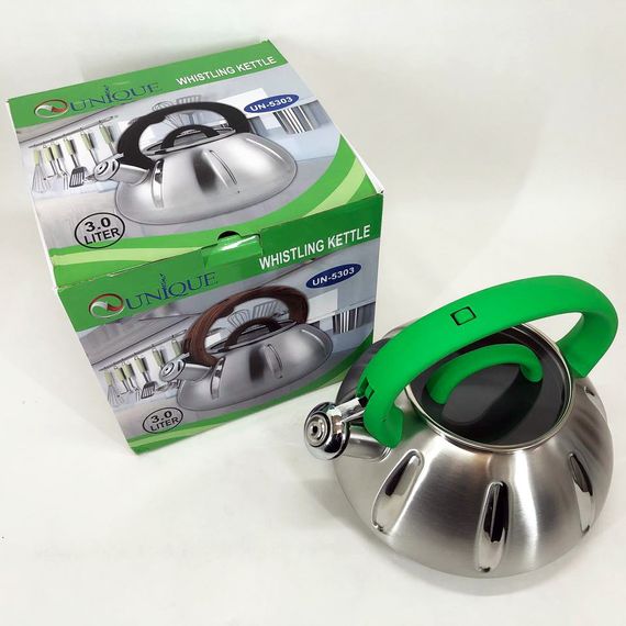 Чайник со свистком Unique UN-5303 кухонный на 3 литра, Чайник нержавейка со свистком. Цвет: зеленый | Зображення 5