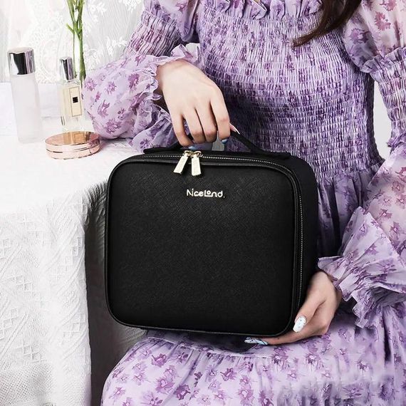 Дорожная косметичка с зеркалом и LED подсветкой (26х23х11см), Черная / Органайзер для хранения косметики / | Зображення 5