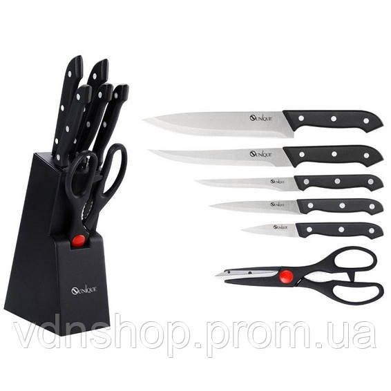 Набор кухонных ножей с ножницами и подставкой UNIQUE UN-1836 MI-85