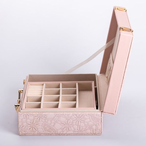 Скринька для прикрас з еко шкіри 2 яруси із дзеркалом органайзер для ювелірних виробів | Зображення 3