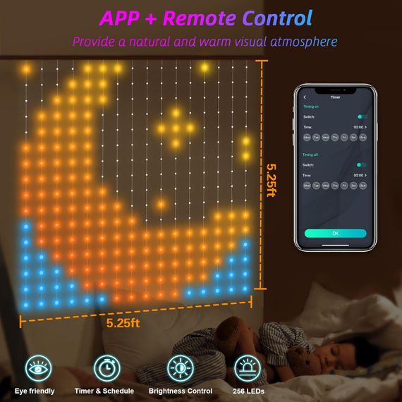 Гирлянда Smart-штора SFK-07 праздничная LED-гирлянда для дома ∙ Светодиодная штора с приложением SFK-07 20 нитей по 20 LED | Зображення 5