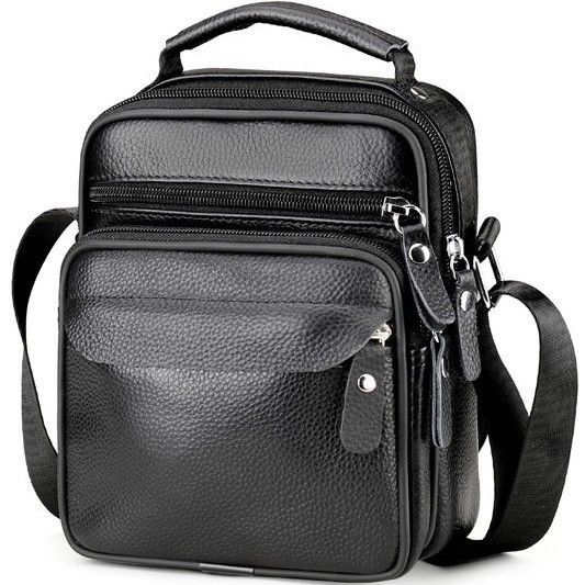 Чоловіча шкіряна барсетка через плече компактна функціональна з ручкою чорна Bexhill Bx-54551