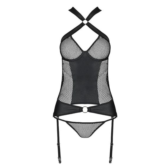 Сітчастий комплект корсет з халтером, зйомні підв'язки та трусики Amanda Corset black S/M - Passion | Зображення 4