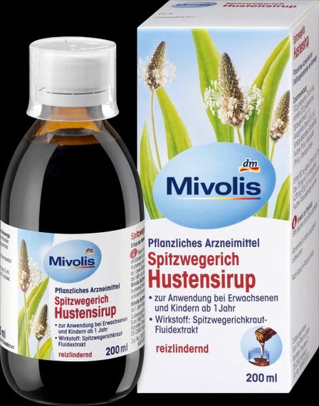 Сироп Подорожника от кашля "Mivolis" для детей от 1 года и взрослых, 200 мл., Германия