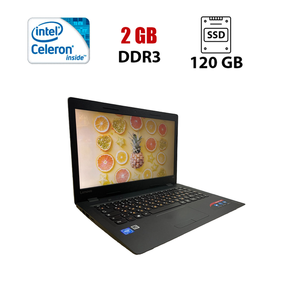 Ноутбук Б-клас Lenovo IdeaPad 100S-14IBR / 14" (1366x768) TN / Intel Celeron N3050 (2 ядра по 1.6 - 2.16 GHz) / 2 GB DDR3 / 120 GB SSD / Intel HD Graphics / WebCam б/в