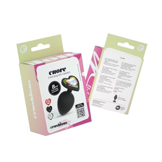 Анальна пробка Cuore Crushious, зі змінними кристалами, силіконова, чорна, 8 х 3.4 см, розмір М sexstyle | Зображення 9