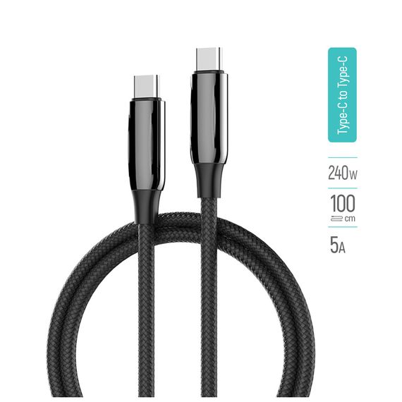 Дата кабель USB-C to USB-C 1.0m (PVC+Aluminum Alloy) (PD Fast Charging 240W) 5А black ColorWay (CW-CBPDCC069-BK) | Зображення 6