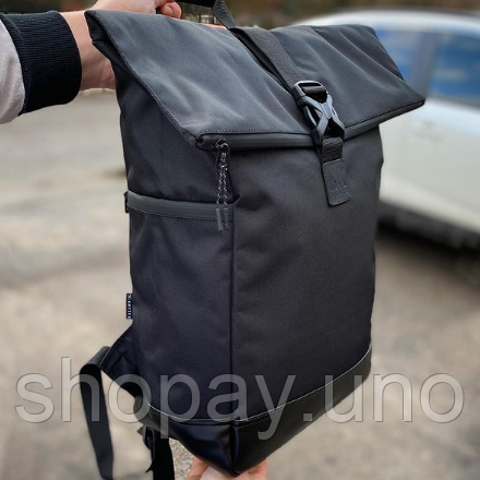 Зносостійкий рюкзак для ноутбука чорний Roll Top, Рюкзак з водонепроникним покриттям RV-76 | Зображення 1