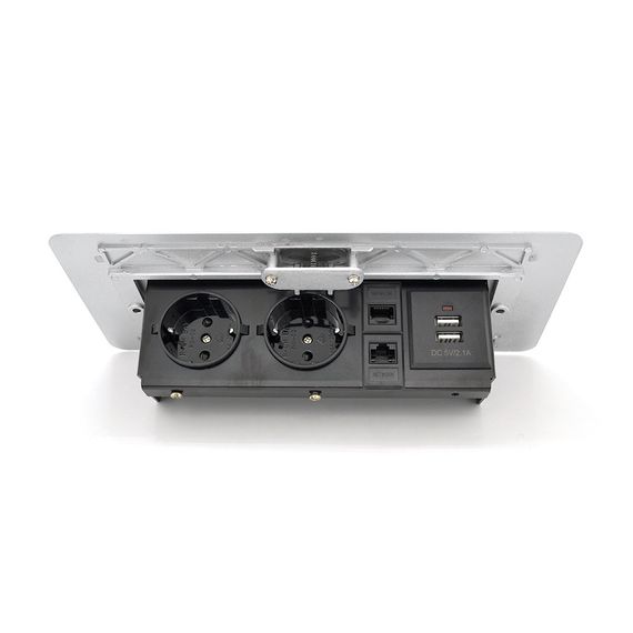 Розетка для підлоги висувна із заземленням J29L, дві розетки + 2xUSB + 2xRJ45 | Зображення 1