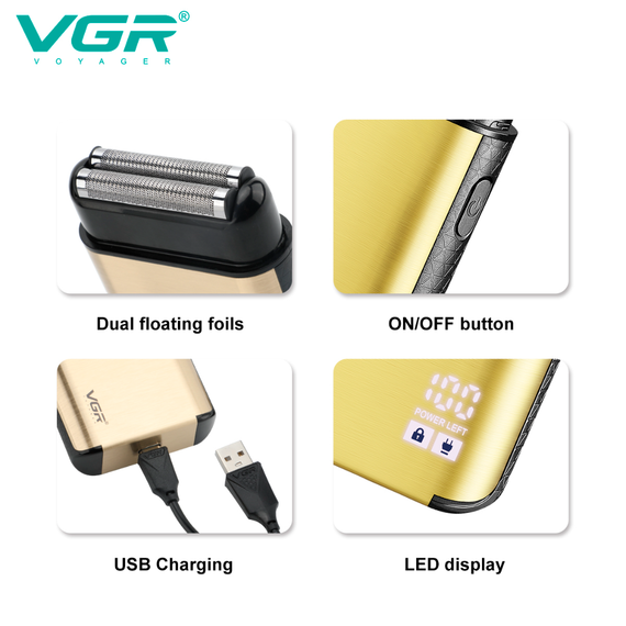Электробритва VGR V-359 шейвер GOLD, двойное лезвие, Travel lock, LED дисплей | Зображення 1