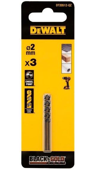 Свердло по металу DeWalt BLACK & GOLD HSS-G 2 мм 3 шт (DT20512)