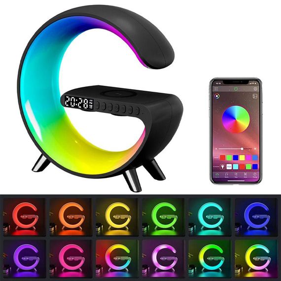 Розумний світильник-нічник з бездротовою зарядкою та Bluetooth колонкою, G11 Smart Light, Черный / Настільна смарт лампа