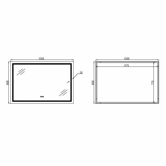 Дзеркало Qtap Mideya MI1) 1200х800 з LED-підсвічуванням Touch, з антизапотіванням, димером QT2078F613W | Зображення 1