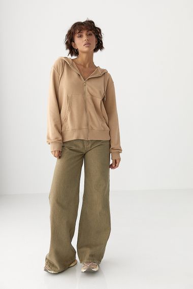 Жіноче худі на блискавці - світло-коричневий цвет, L (є розміри) | Зображення 2