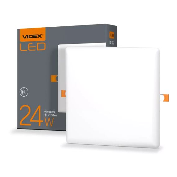 Світильник вбудований LED Videx 24W 4100K безрамковий квадратний VL-DLFS-244