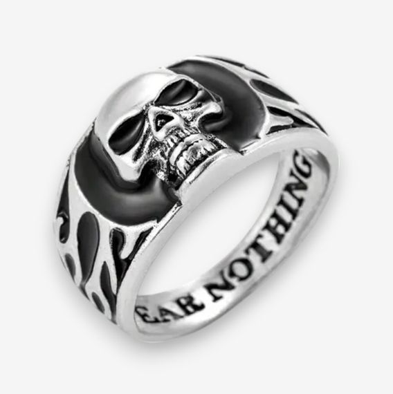 Сміливий хіп-хоп перстень з черепом і написом "Нічого не бійся", сріблястий, розмір 20