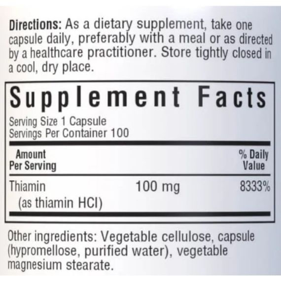 Тіамін Bluebonnet Nutrition Vitamin B1 100 mg 100 Caps | Зображення 1