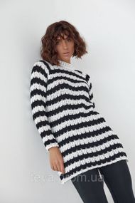 Туника ажурной вязки в полоску цвет молочный размер M FL_000588