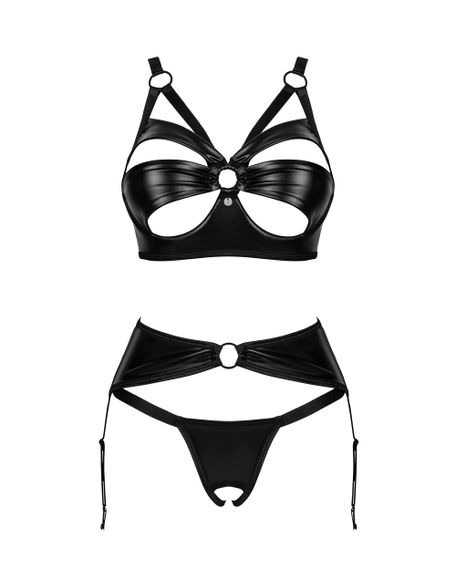 Комплект Obsessive Armares garter belt set пояс, трусики з вирізом, бра Чорний M/L | Зображення 4